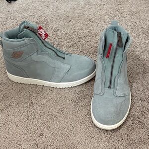 Nike High-Top Zip Sneakers in Dusty Teal with Red Accents